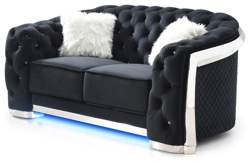 Sapphire 71 in. W Flared Arm Velvet Straight Sofa, Black