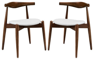 Modern Dark Walnut White Stalwart Dining Side Chairs Set of 2