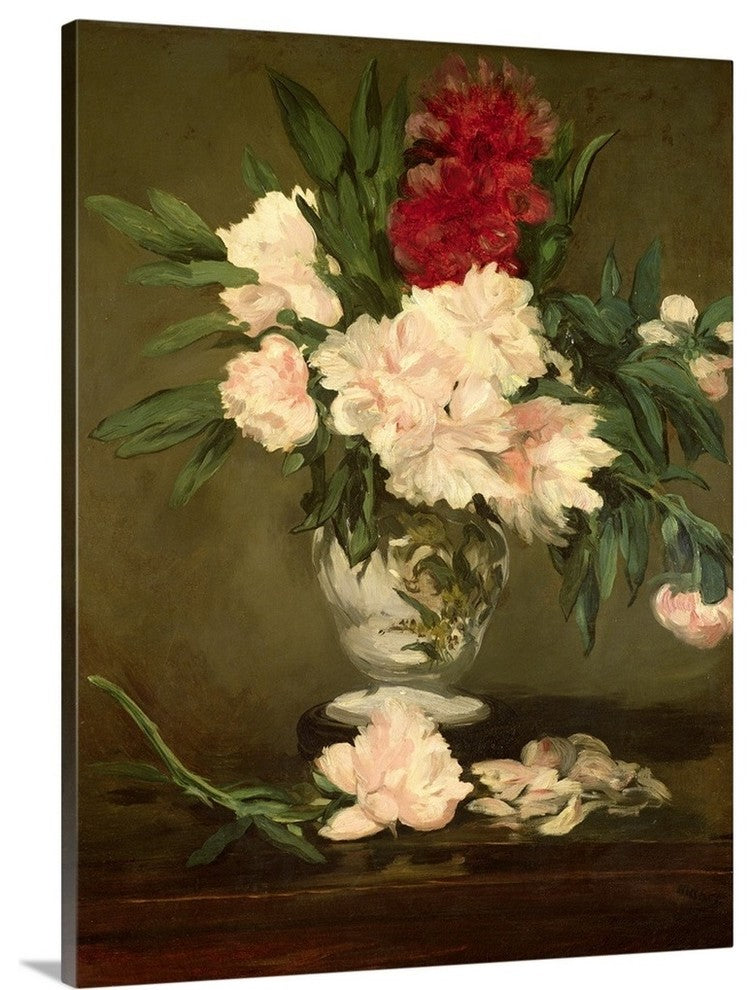 Vase of Peonies on a Small Pedestal, 1864 Wrapped Canvas Art Print, 18"x24"