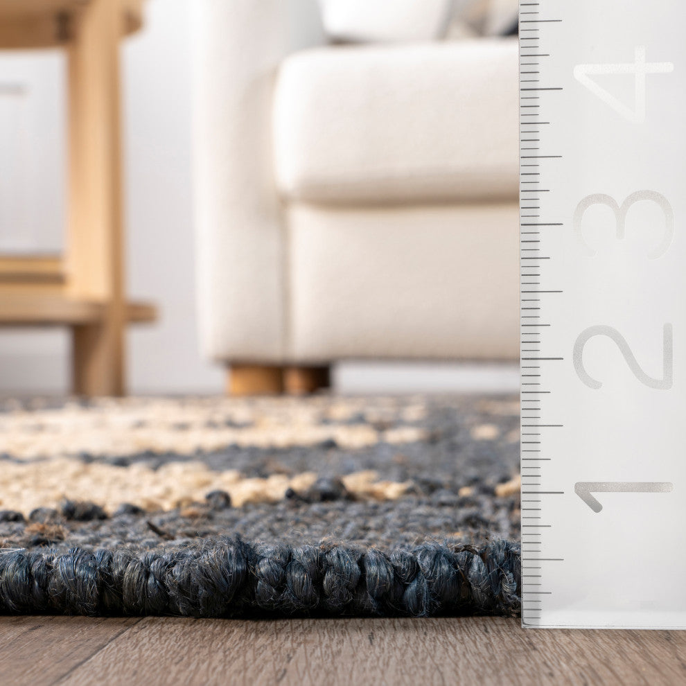 Louie Diamond Checkerboard Jute Area Rug, Charcoal 5'x8'