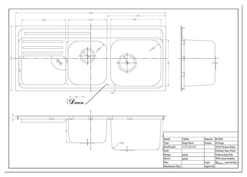 Dawn CH366 Drop, Double Bowl Stainless Kitchen Sink