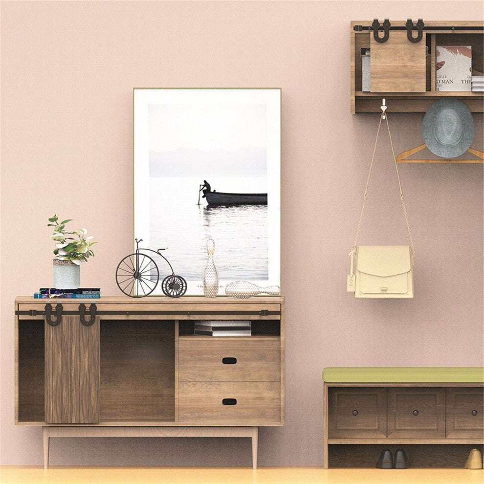 Mini Sliding Barn Door Hardware Kit, Horseshoe Design, 30", Double