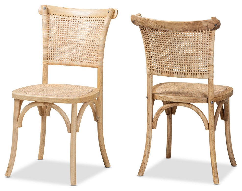 Miyoko Mid-Century 2-Piece Dining Chairs, Natural Brown