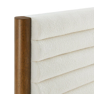 Olea Channel Tufted Boucle Solid Wood Twin Platform Bed, Feather Walnut