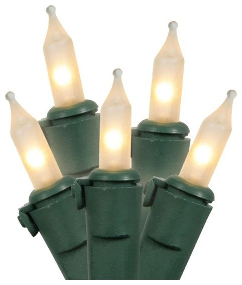 Set of 50 Clear Frosted Mini Christmas Lights 5.5" Spacing, Green Wire