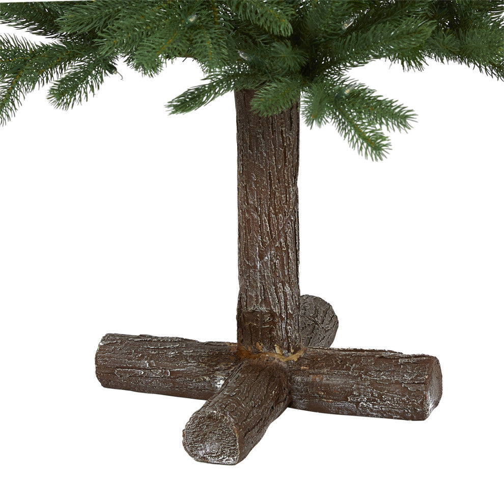 5' Napa Valley Pine Faux Xmas Tree W/Lights, Bendable Branches, Wood Stand
