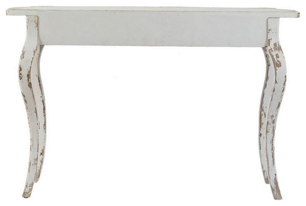 Benzara BM285232 Console Table, Fir Wood, Rectangle, Curved Legs, White