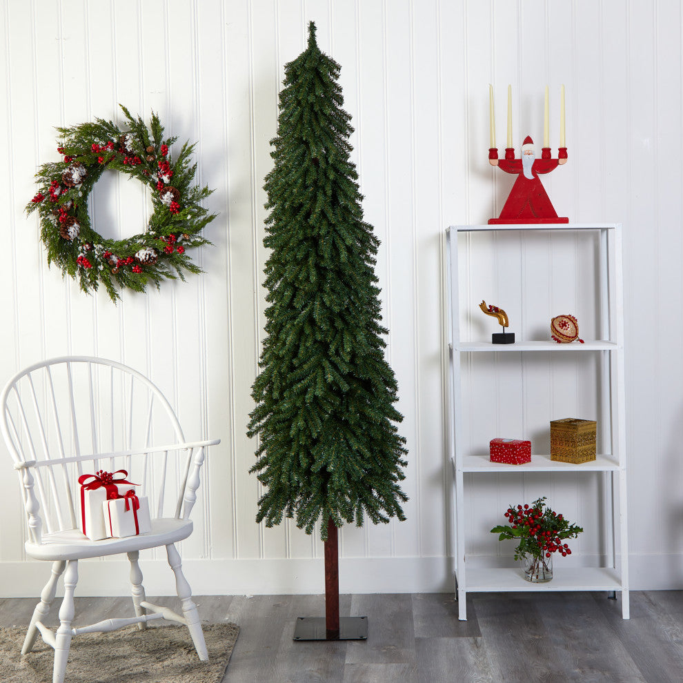 7' Grand Alpine Faux Christmas Tree With 950 Bendable Branches on Natural Trunk