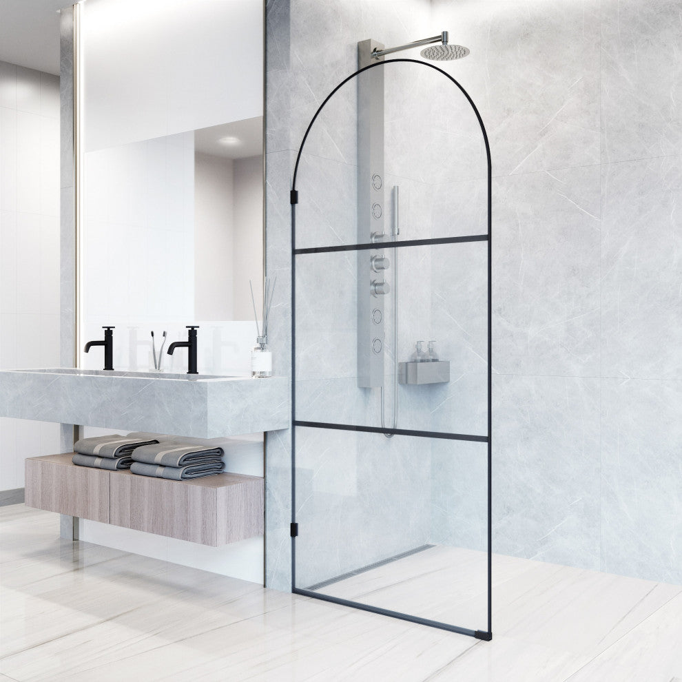 VIGO Arden 34" W x 78" H Framed Fixed Shower Screen, Semi Grid, Clear Glass, Matte Black