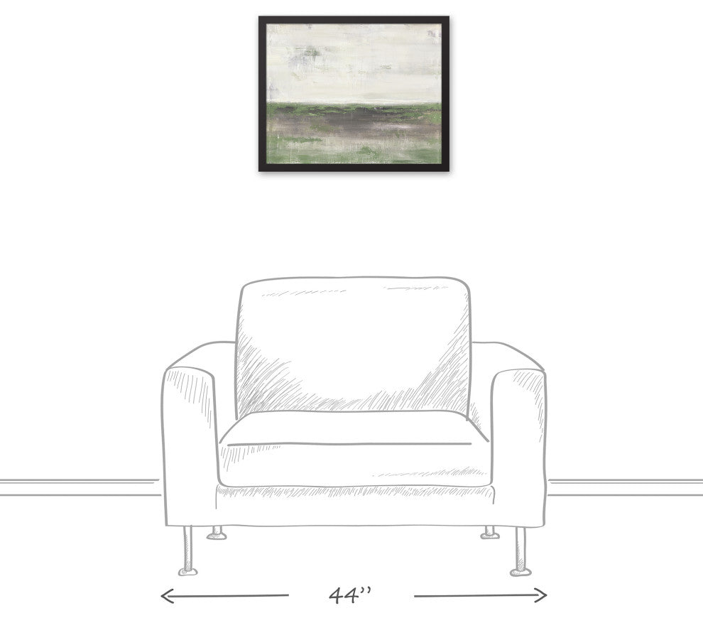 Green Horizon Abstract Framed Canvas 16x20 Black Framed Canvas