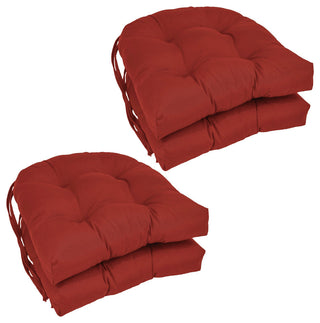 16" Solid Twill U-Shaped Tufted Chair Cushions, Set of 4, Ruby Red