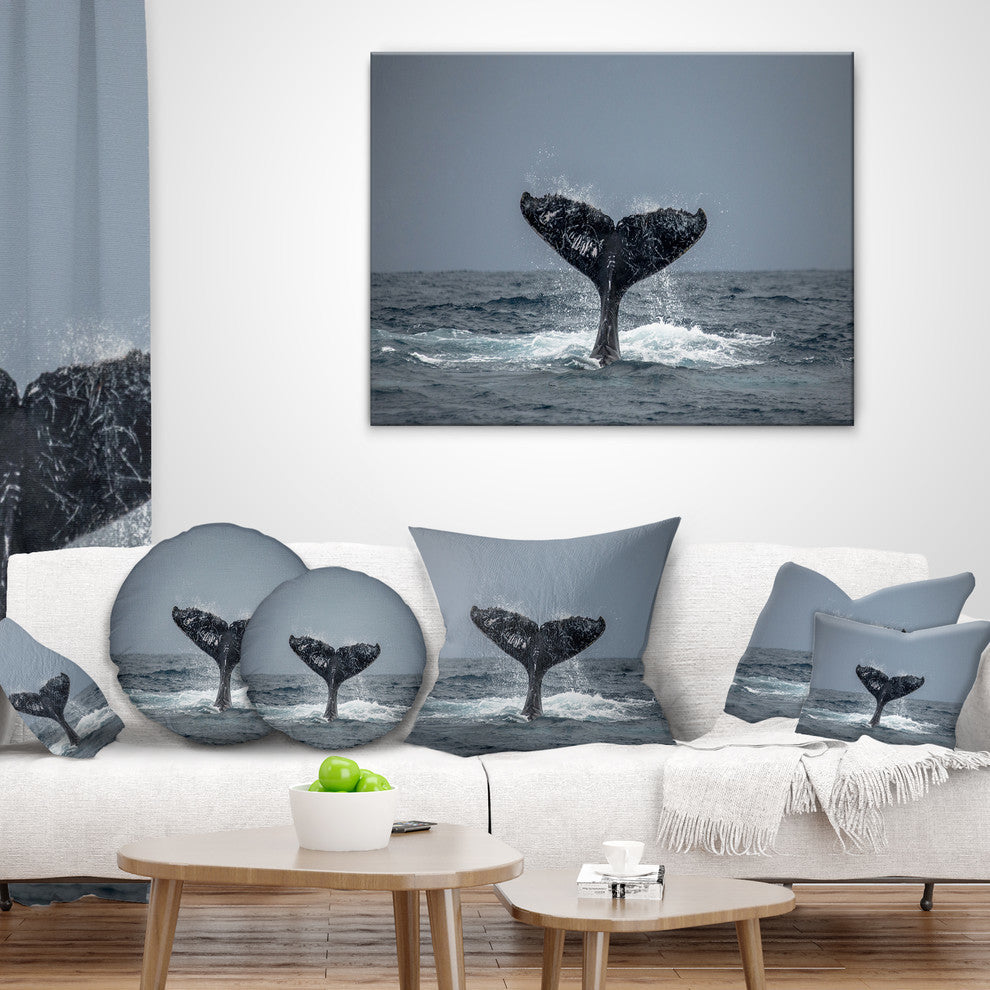 Large Humpback Whale Tail Animal Throw Pillow, 18"x18"