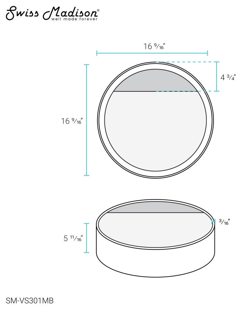 Beau 16.5" Round Vessel Bathroom Sink, Matte Black