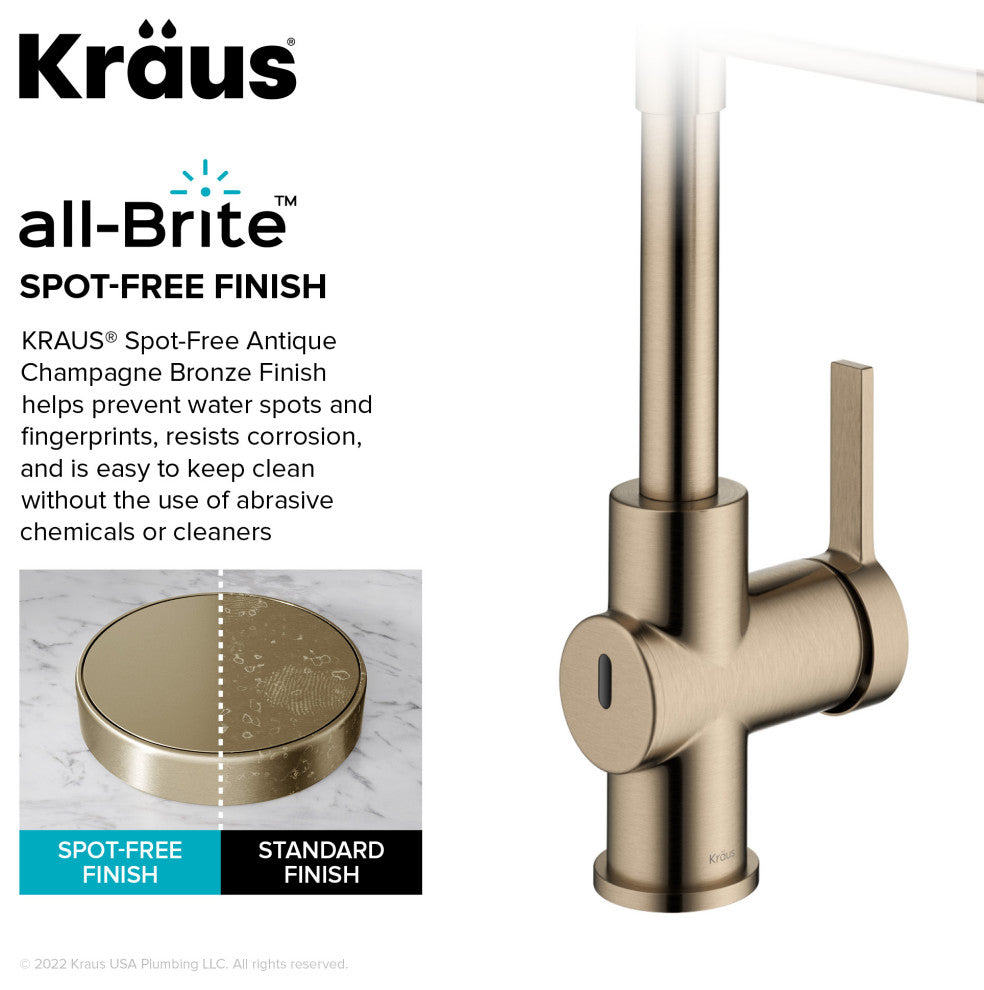 Britt Commercial Style 3-Function Pull-Down 1-Handle 1-Hole Kitchen Faucet, Spot Free Antique Champagne Bronze (Touchless Ksf-1691sfacb)
