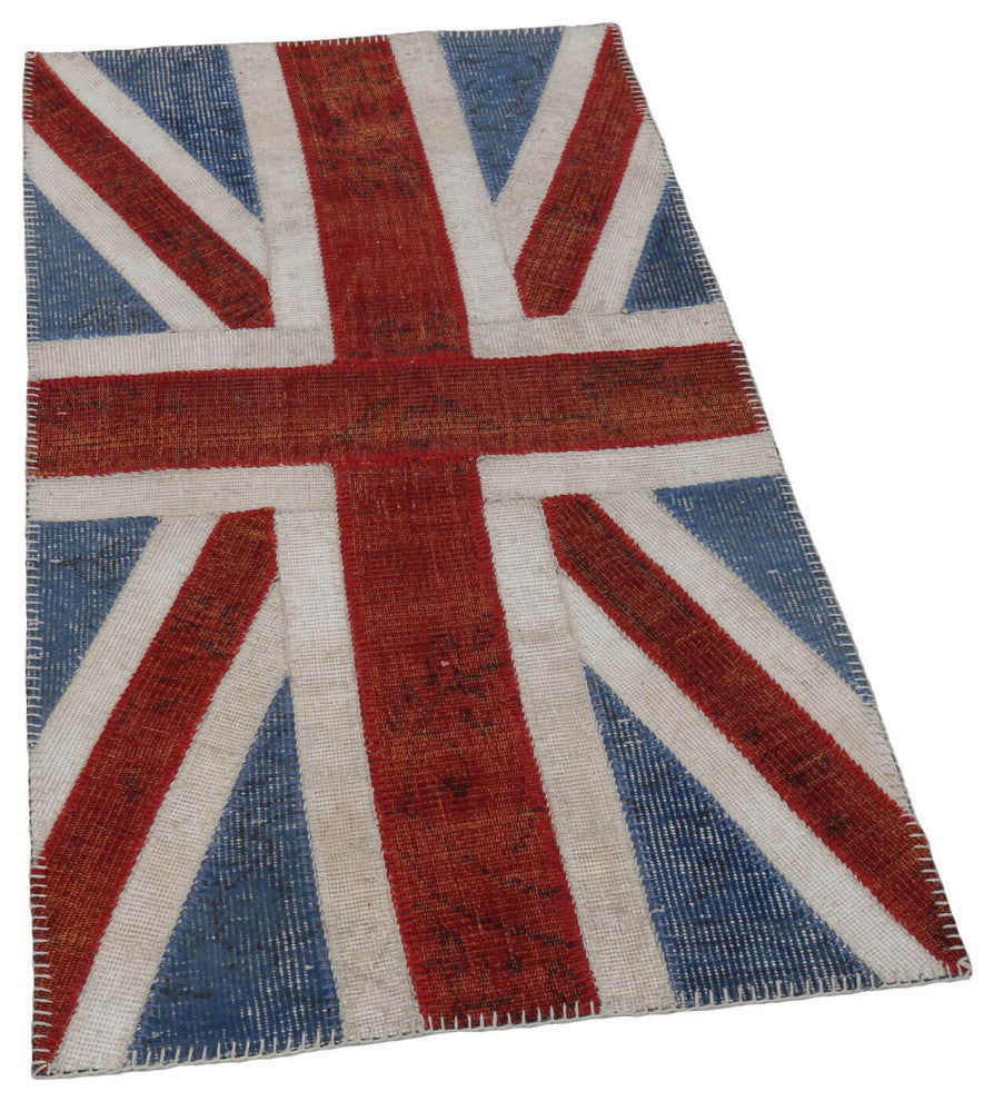 Rug N Carpet - Handwoven Turkish 2' 8'' x 4' 11'' Flag Patchwork Rug