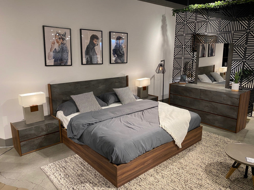Nova Domus Rado Modern Walnut and Volcanic Slate Bed, Queen