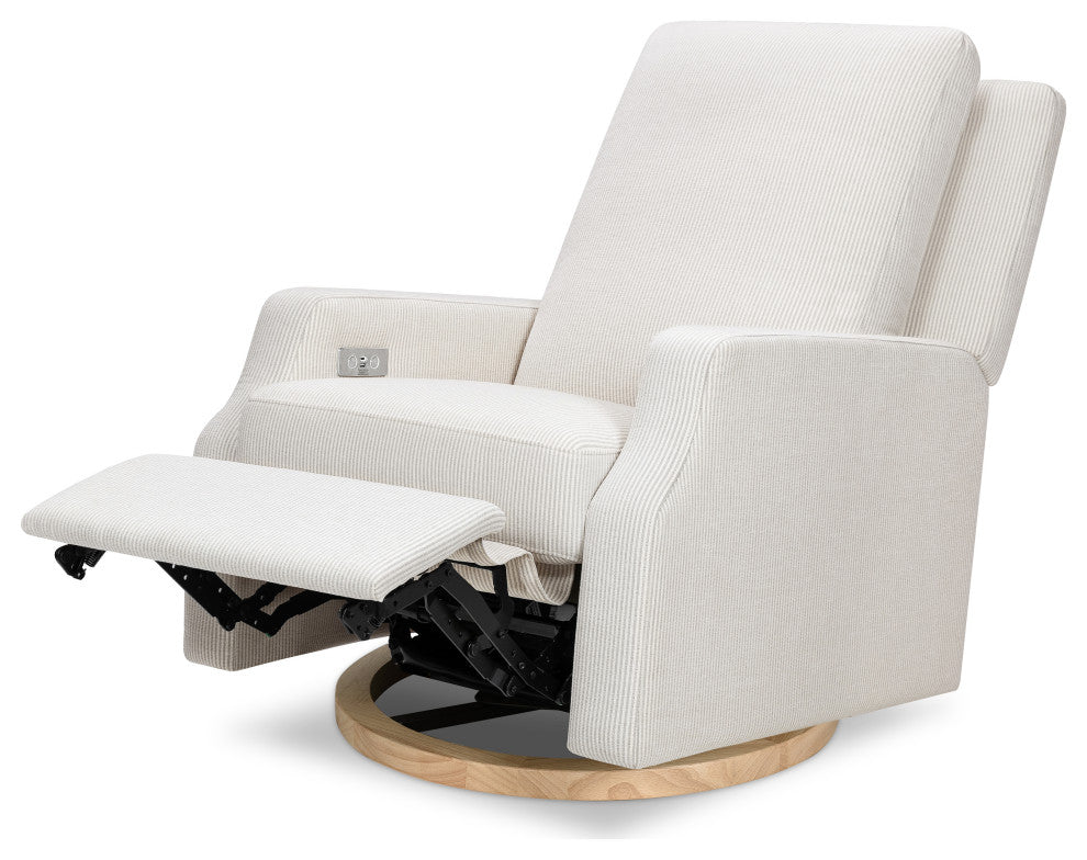 Crewe Electronic Recliner and Swivel Glider, Fog Chatham Stripe Performance Eco-Weave