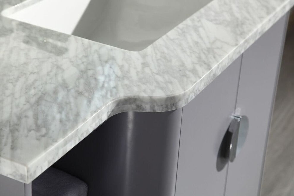 Eviva Plus Vienna 48" Satin Gray Modern Vanity Carrera Marble Top and Porc. Sink