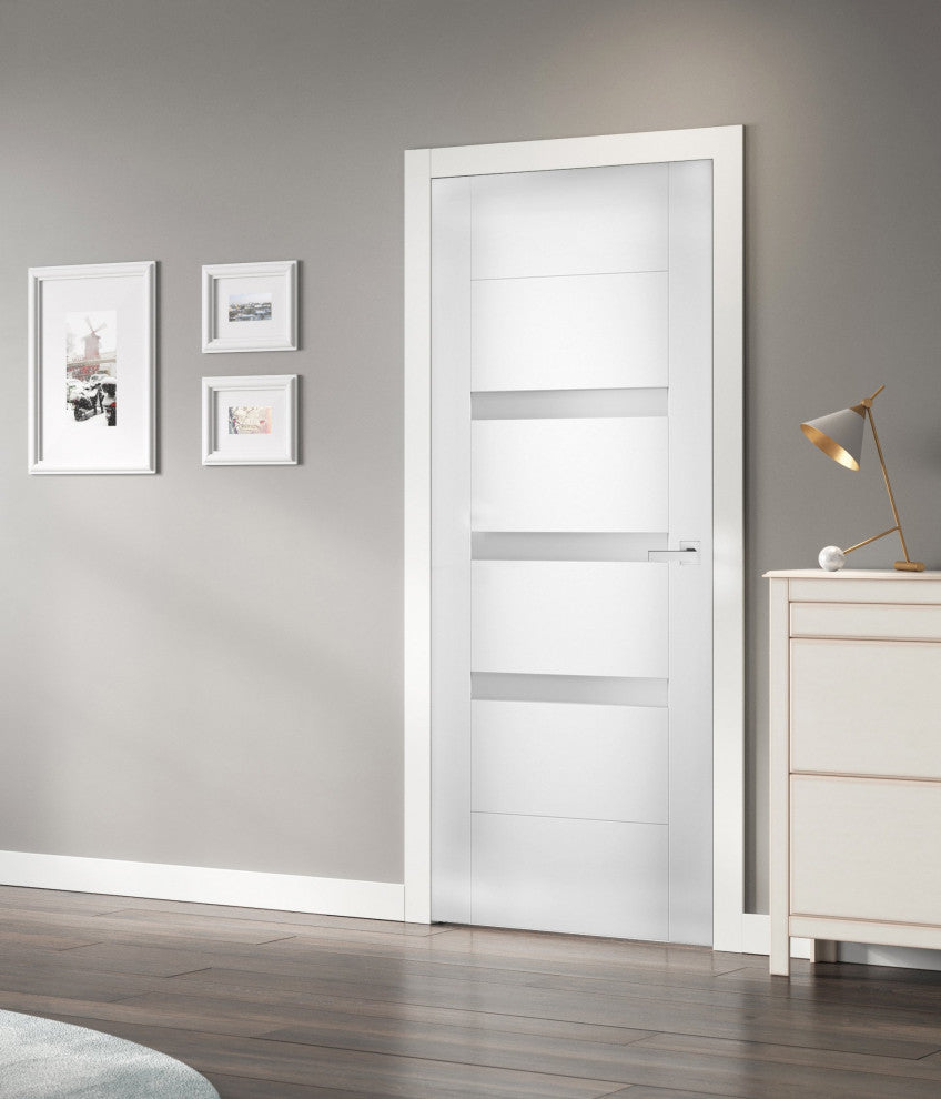 Solid French Door Opaque Glass / Sete 6900 White Silk / Modern Doors -18x80