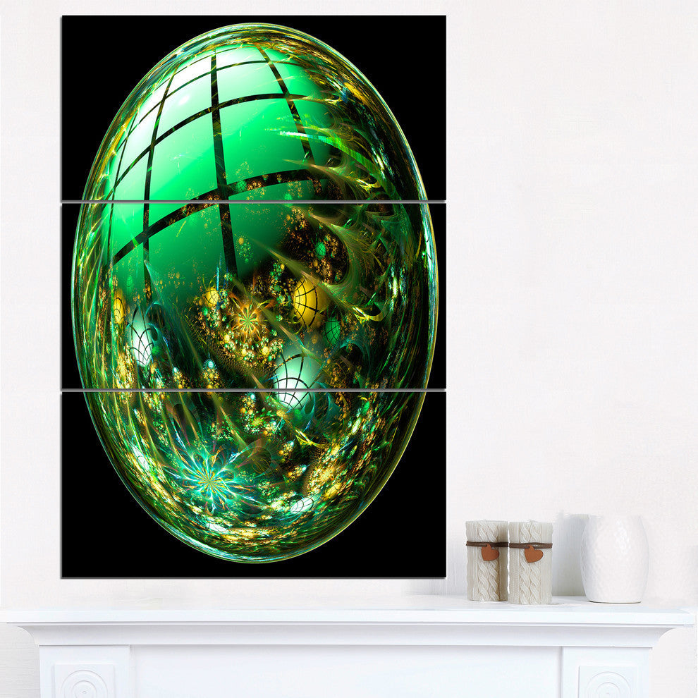 "Bright Green Fractal Sphere" Metal Wall Art, 3 Panels, 28"x36"