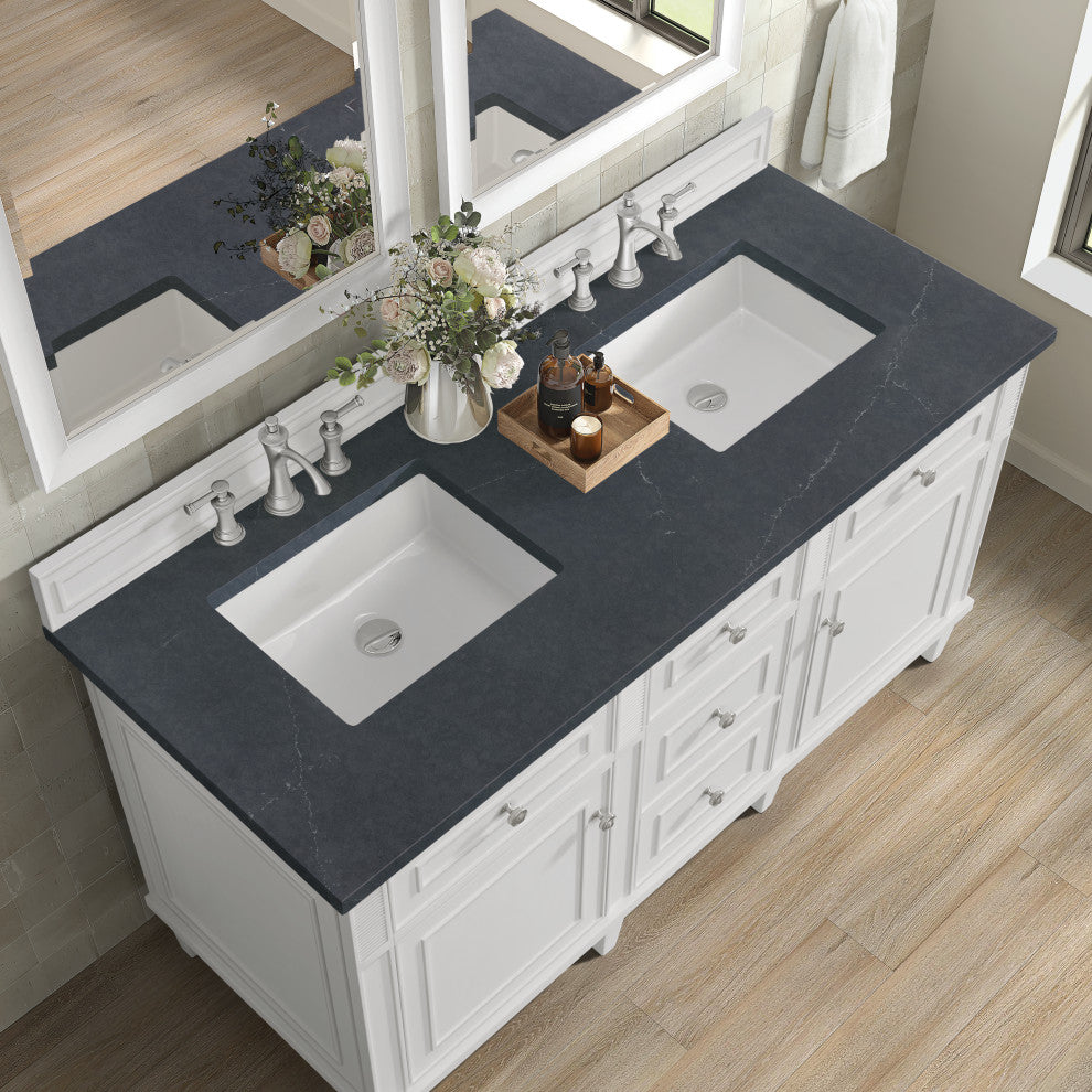 Lorelai 60" Double Vanity, Bright White, 3 CM Charcoal Soapstone Top