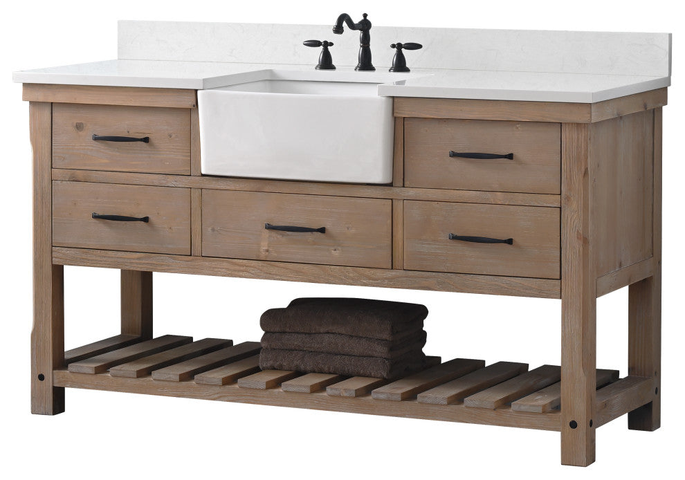 Wesley 60" Bathroom Vanity, Weathered Natural