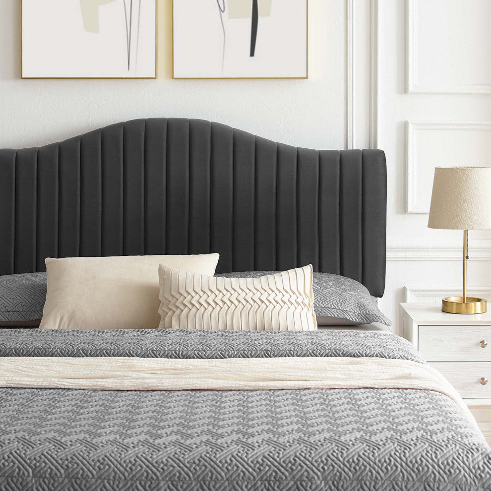 Tufted Platform Bed Frame, Full Size, Velvet, Gray, Modern Contemporary