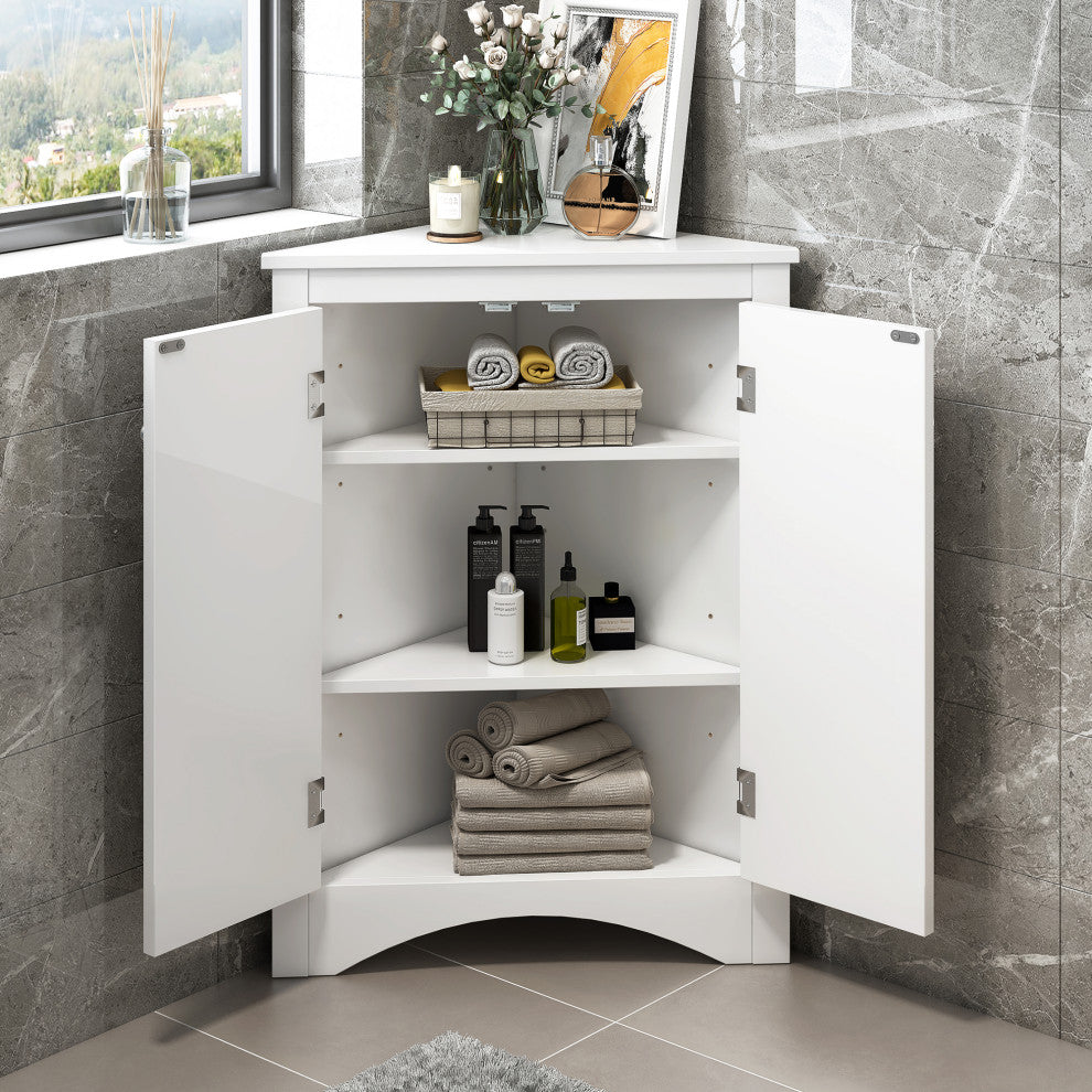 TATEUS Triangle Bathroom Storage Cabinet Freestanding Corner cabinet, White