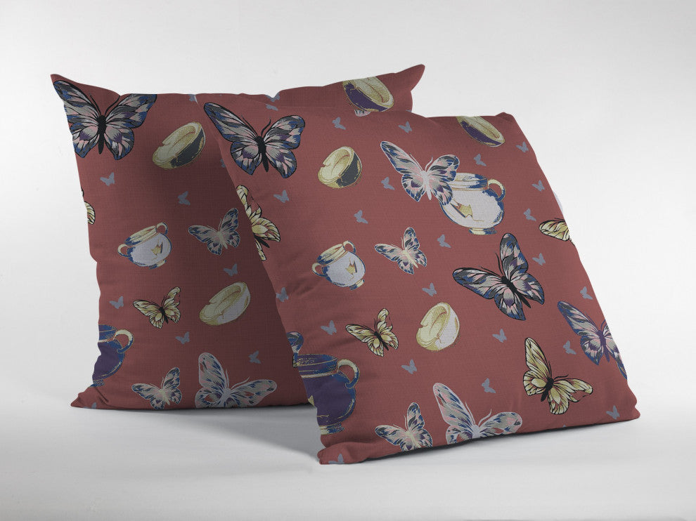 18" Copper Rose Butterflies Decorative Suede Throw Pillow