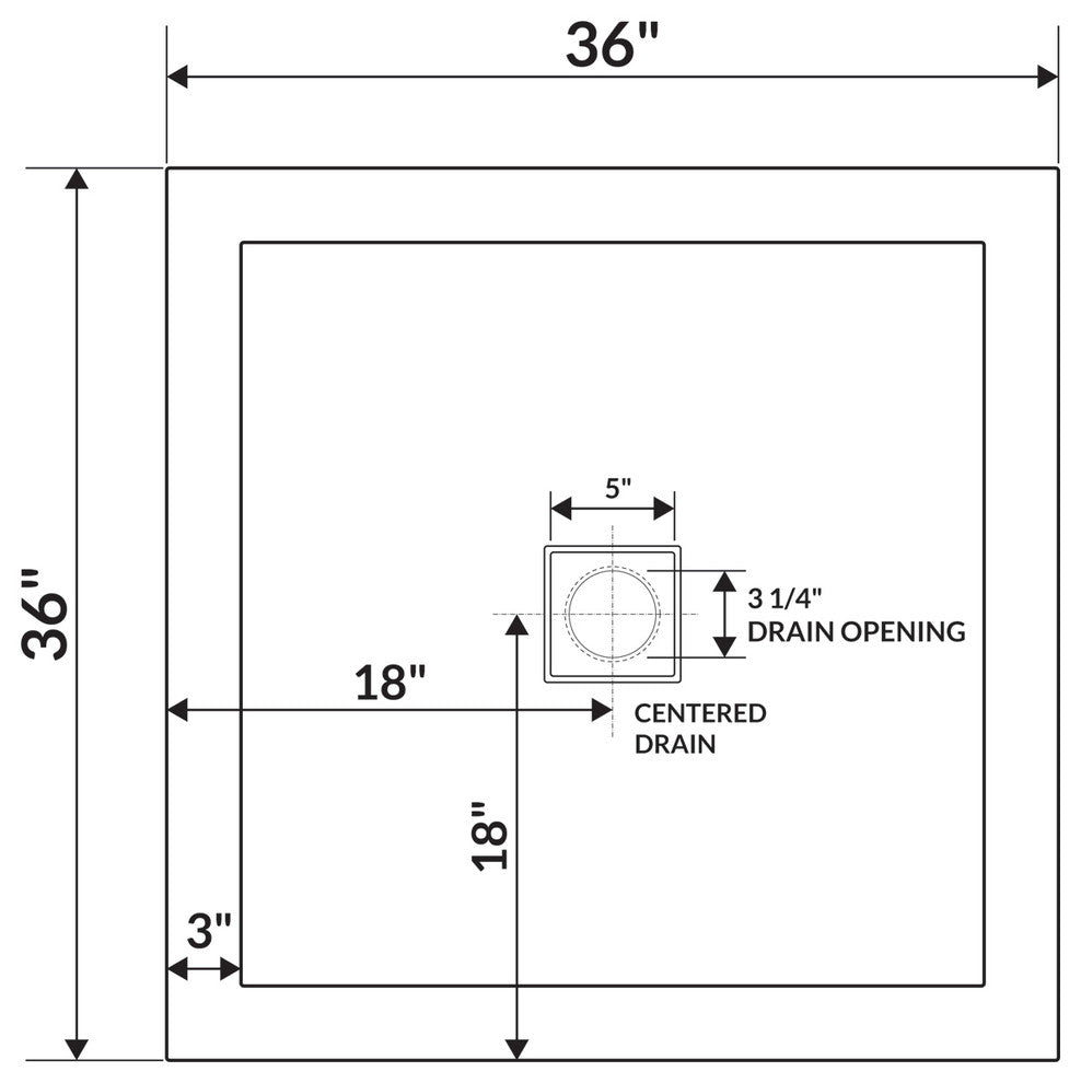 LessCare 36"x36" Right Double Threshold Shower Pan Base Wall Corner Center Drain
