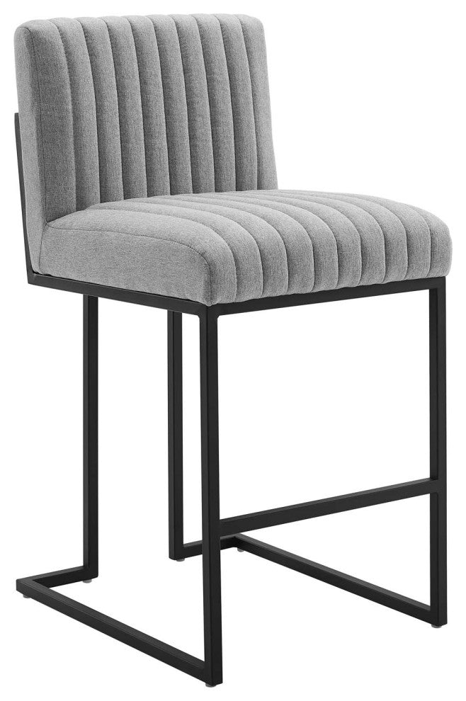 Indulge Channel Tufted Fabric Counter Stool, Light Gray
