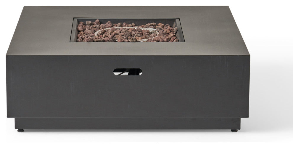 Jasmine Outdoor 50,000 BTU Square Fire Pit, No Tank Holder, Dark Gray