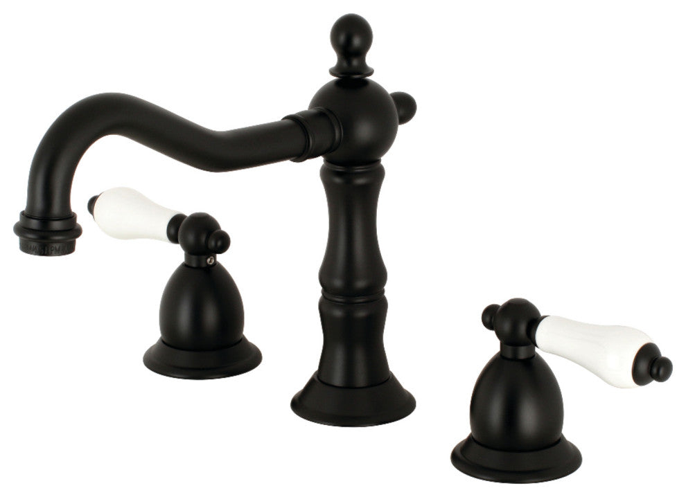 Kingston Brass Widespread Bathroom Faucet With Brass Pop-Up, Matte Black