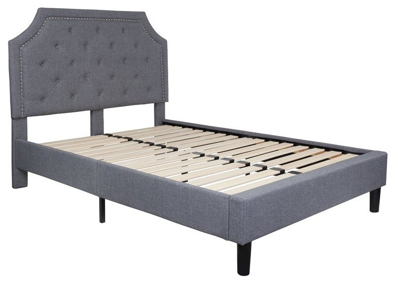 Full Size Tufted Upholstered Platform Bed, Light Gray Fabric