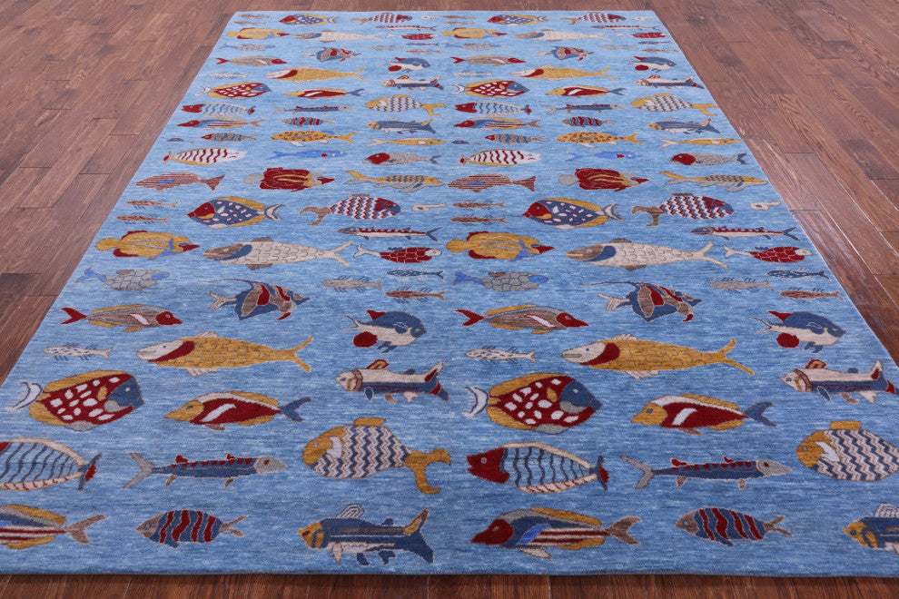 8' 1" X 10' 2" Gabbeh Fish Design Hand-Knotted Wool Rug - Q13695