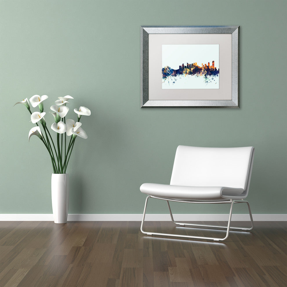 Michael Tompsett 'Calgary Canada Skyline Blue' Matted Framed Art, 11x14