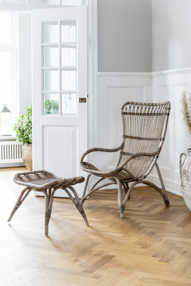 Monet Highback Rattan Lounge Chair and Footstool, Antique