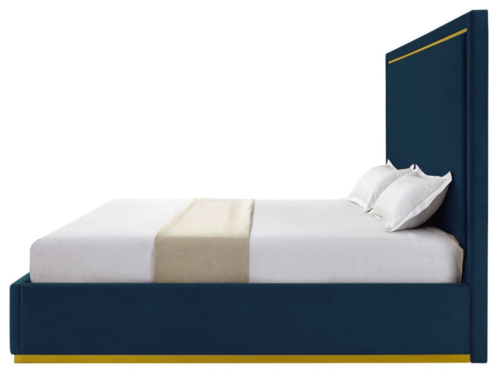 Inspired Home Marceline Bed Upholstered, Navy Velvet King