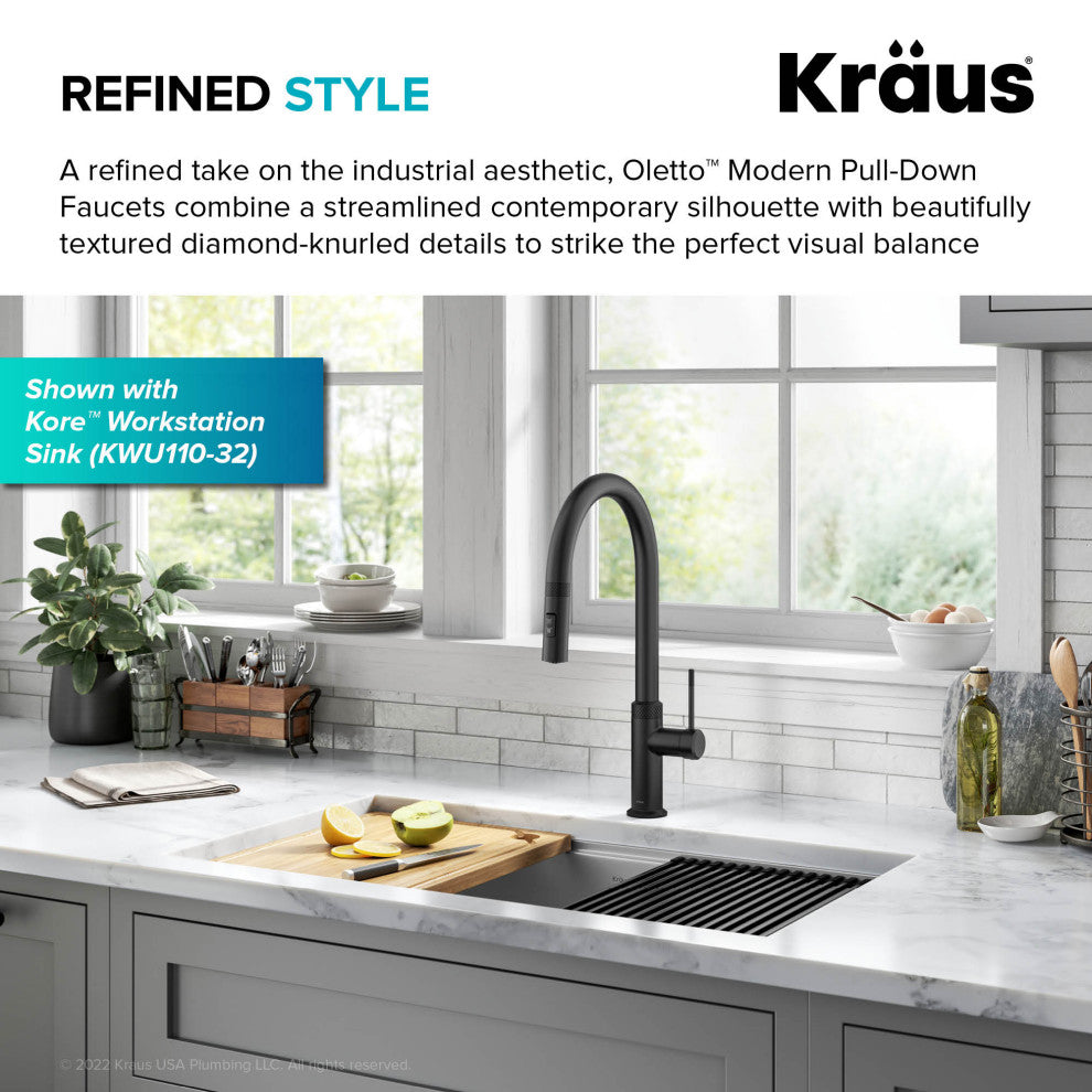Oletto Pull-Down 1-Hole Kitchen Faucet, Matte Black, Model Kpf-2654mb
