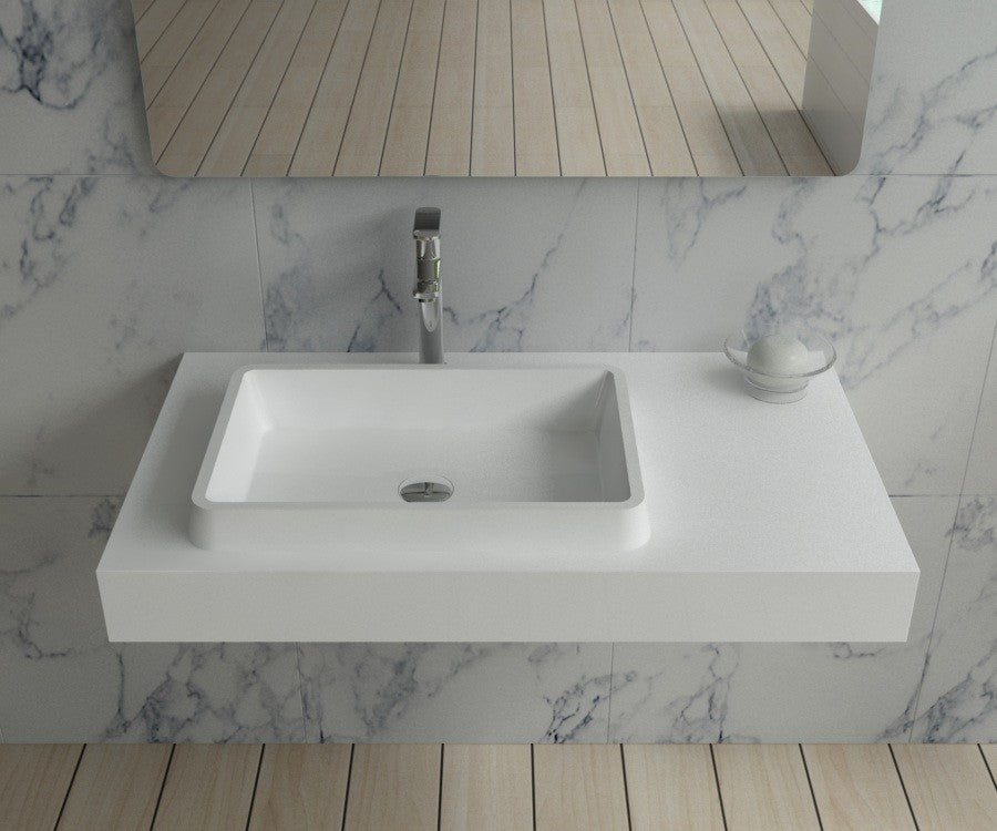 ADM Rectangular Wall Mounted Sink, White, 35", Matte White