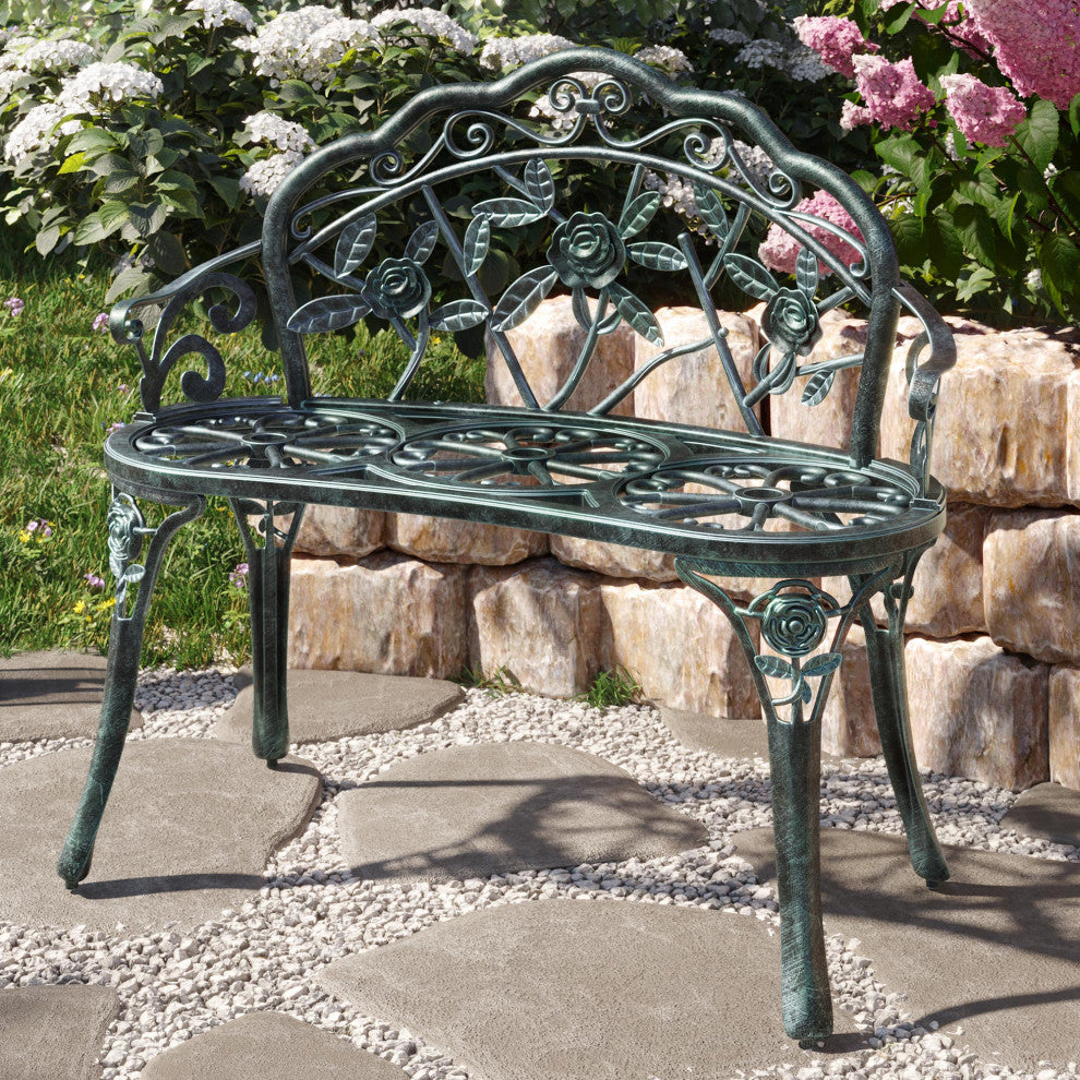Antique-Style Garden Bench, Aluminum Rose, 39", Green