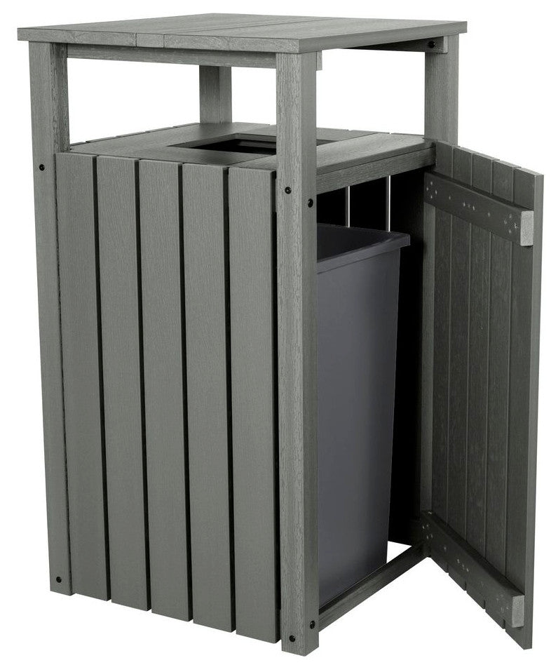Commercial Trash Can With Hood, Coastal Teak