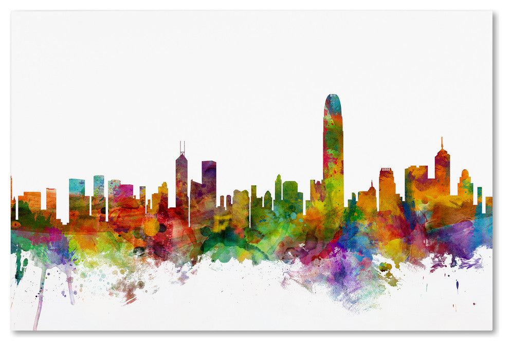 Michael Tompsett ''Hong Kong Skyline White'' Canvas Art, 12x19