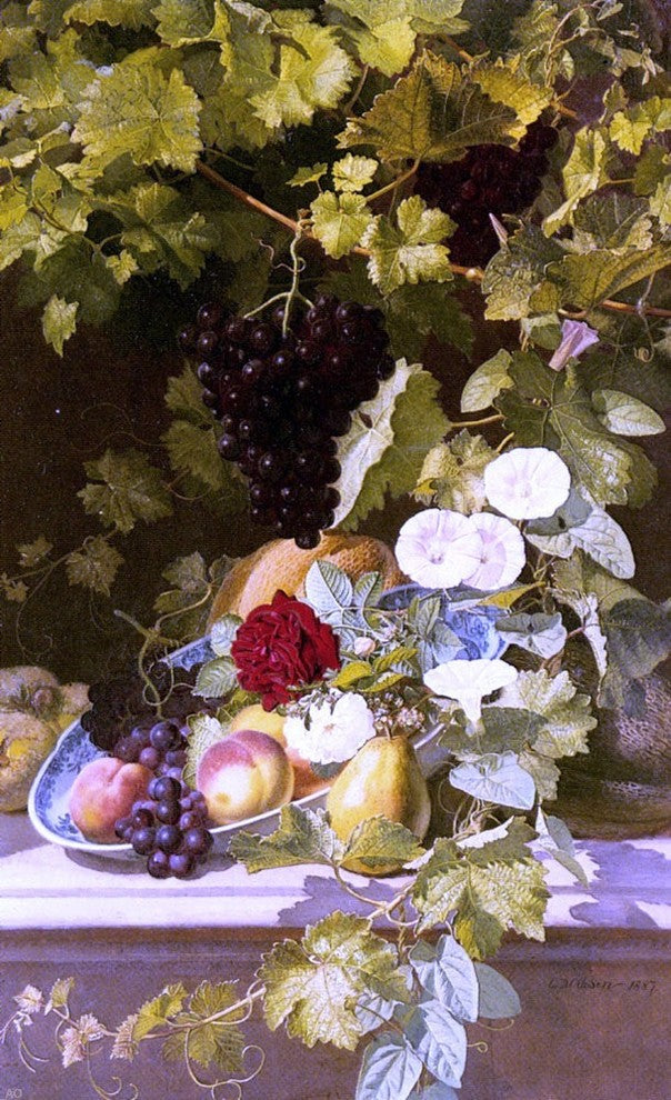 Otto Didrik Ottesen A Still Life With Fruit  Flowers And A Vase Wrapped Canvas