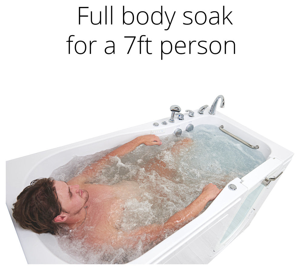 Ella Shak 36"x72" Air + Hydro + Foot Massage Walk-In tub, Outward Door, 2 Drains, 5 Piece Fast Fill Faucet, Right Drain
