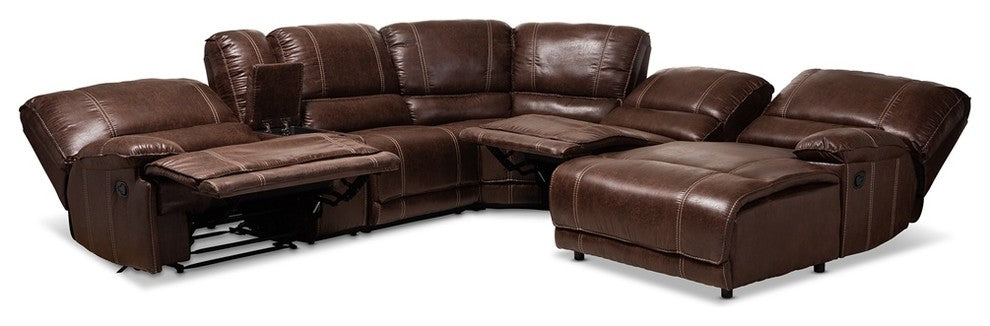 Modern Brown Faux Leather Upholstered 6-Piece Sectional Recliner Sofa