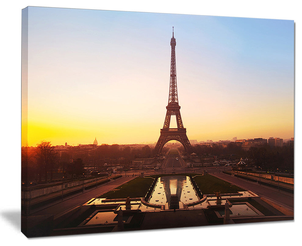 "Brown Silhouette of Paris Eiffel Tower" Cityscape Canvas Print20"x12"