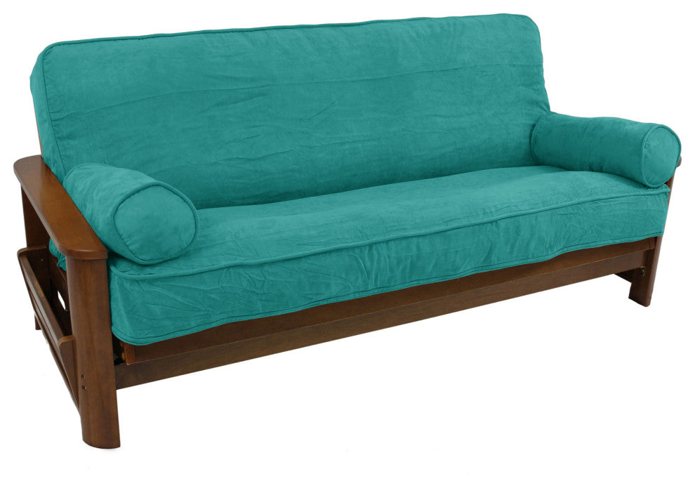 Solid Microsuede Full Futon Cover Set, Aqua Blue