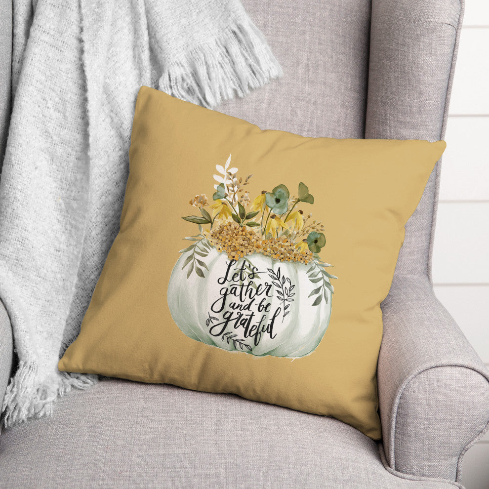 Pumpkin Watercolor Florals 2 18x18 Spun Poly Pillow