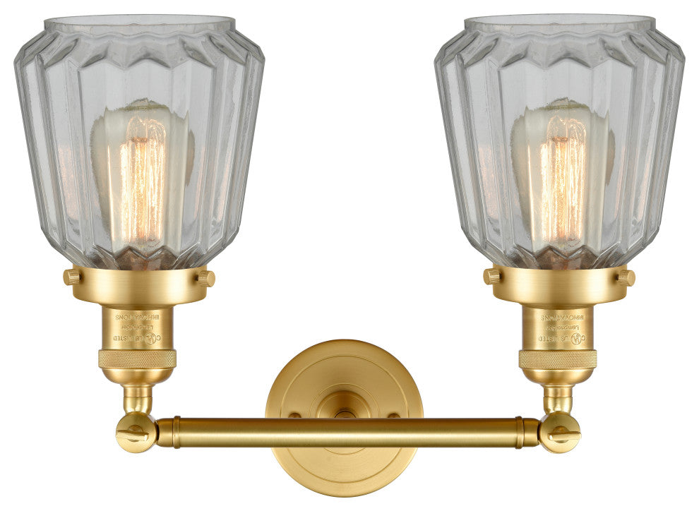 Chatham 2 Light Bath Vanity Light, Satin Gold, Clear